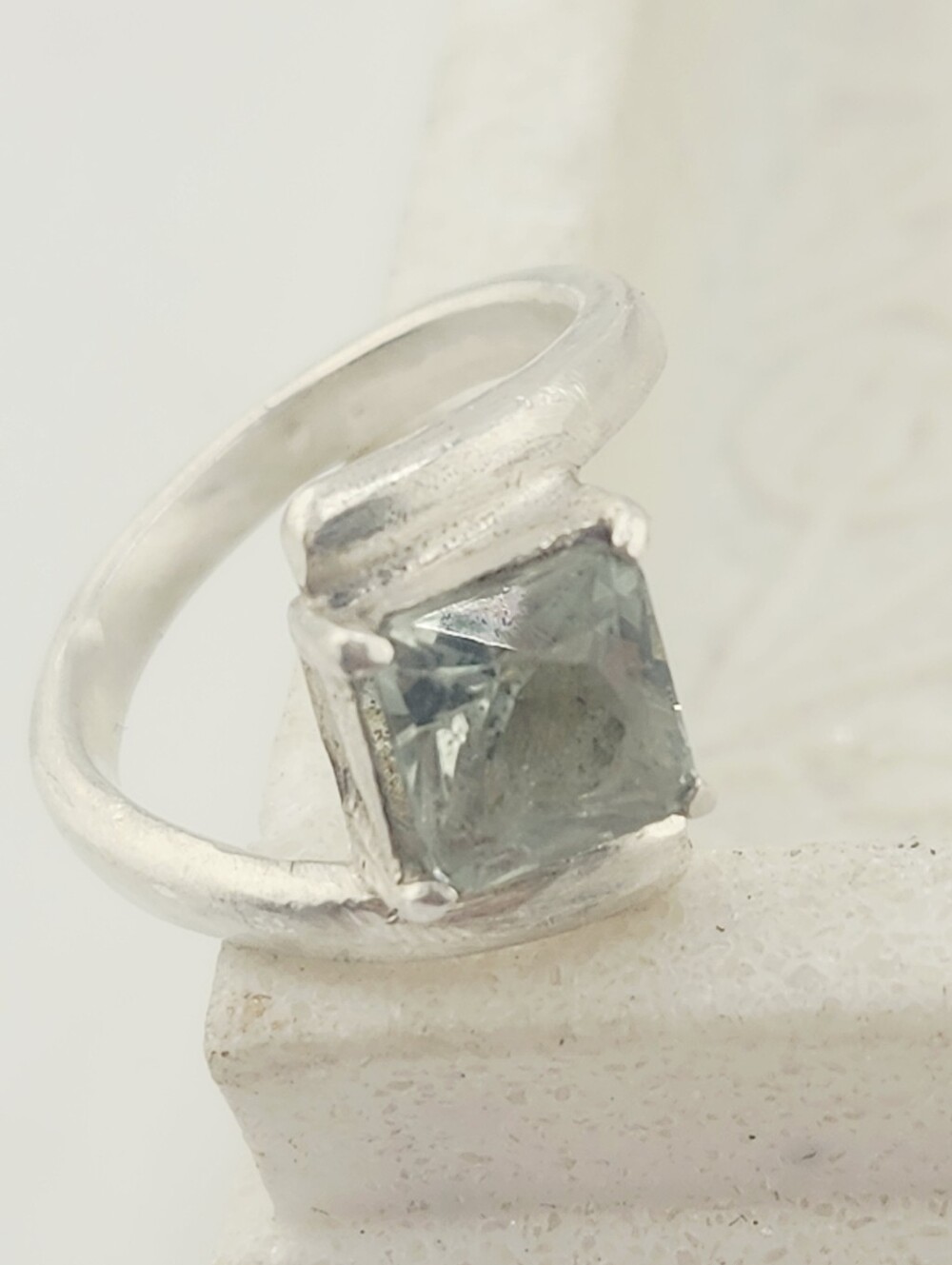 PRASIOLITE GEMSTONE RING HANDMADE IN STERLING SILVEL RECYCLE METAL SIZE 7 - Picture 12 of 16